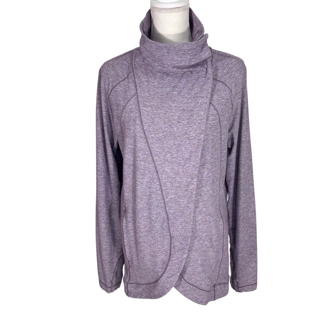 Lululemon Rulu Rally Wrap Active Cardigan Womens 10 Purple Snap Funnel Neck
